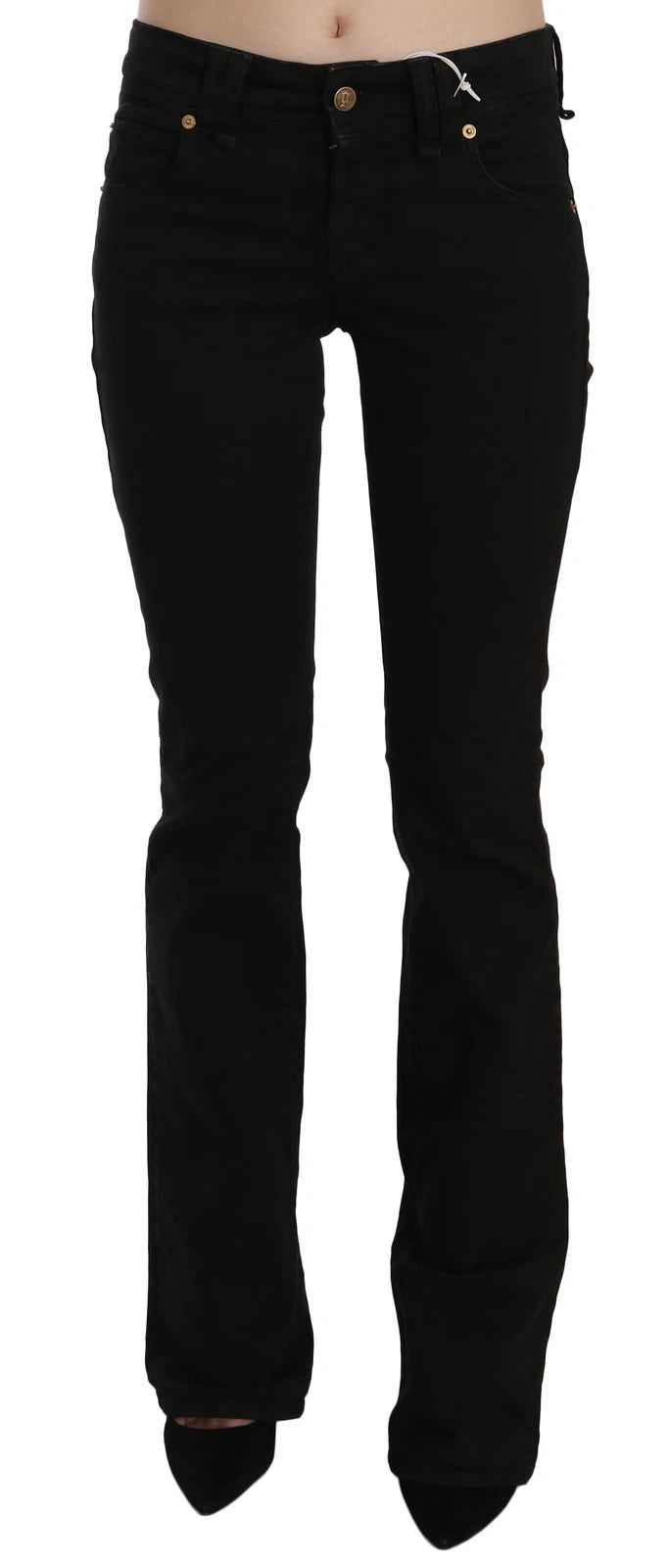 John Galliano Women's Skinny Flared Wide Slim Low High Rise Denim Cotton Jeans - Black