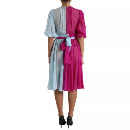 Dolce & Gabbana Women's Silk Midi Short Dress - Fuchsia Light Blue