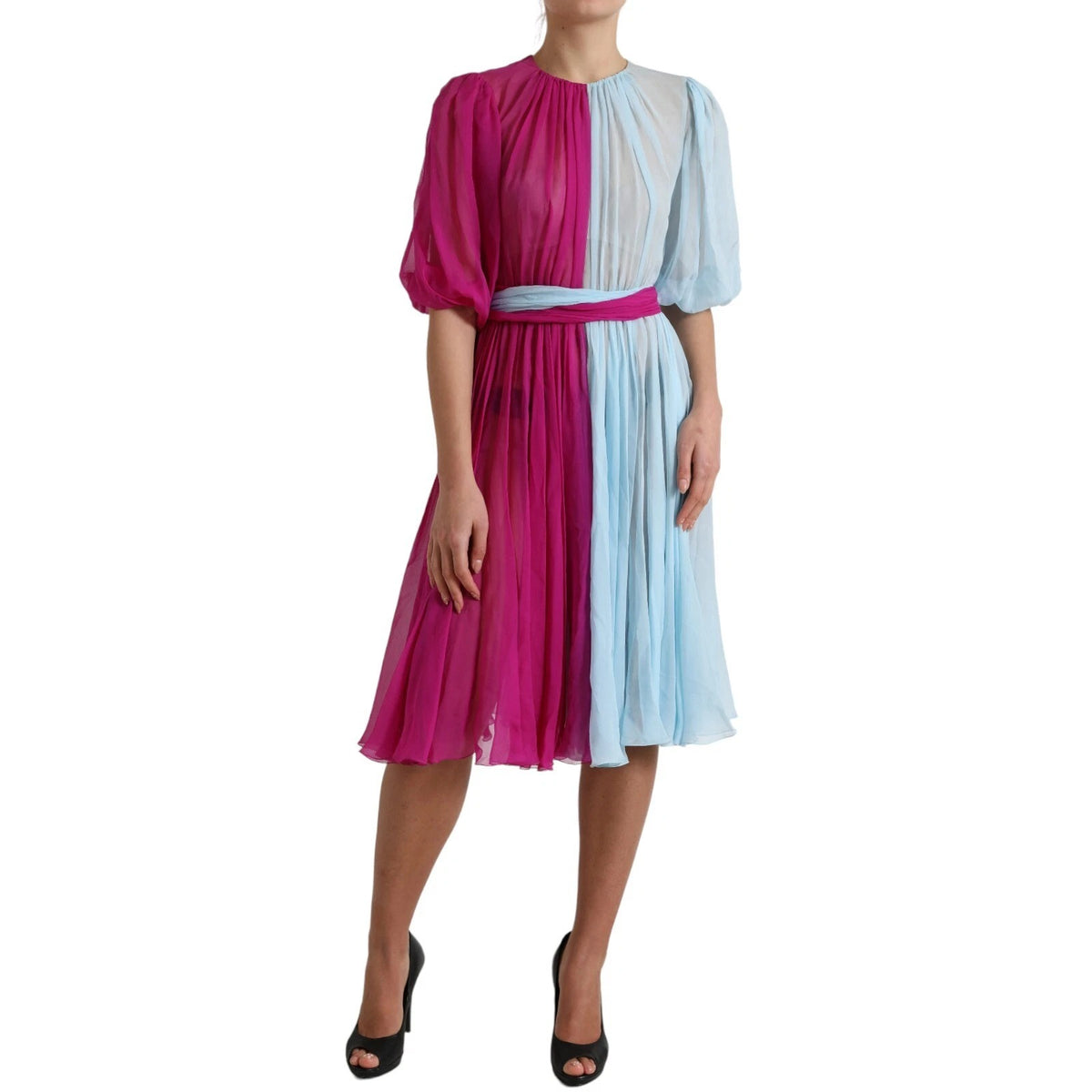 Dolce & Gabbana Women's Silk Midi Short Dress - Fuchsia Light Blue