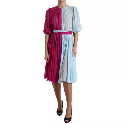 Dolce & Gabbana Women's Silk Midi Short Dress - Fuchsia Light Blue