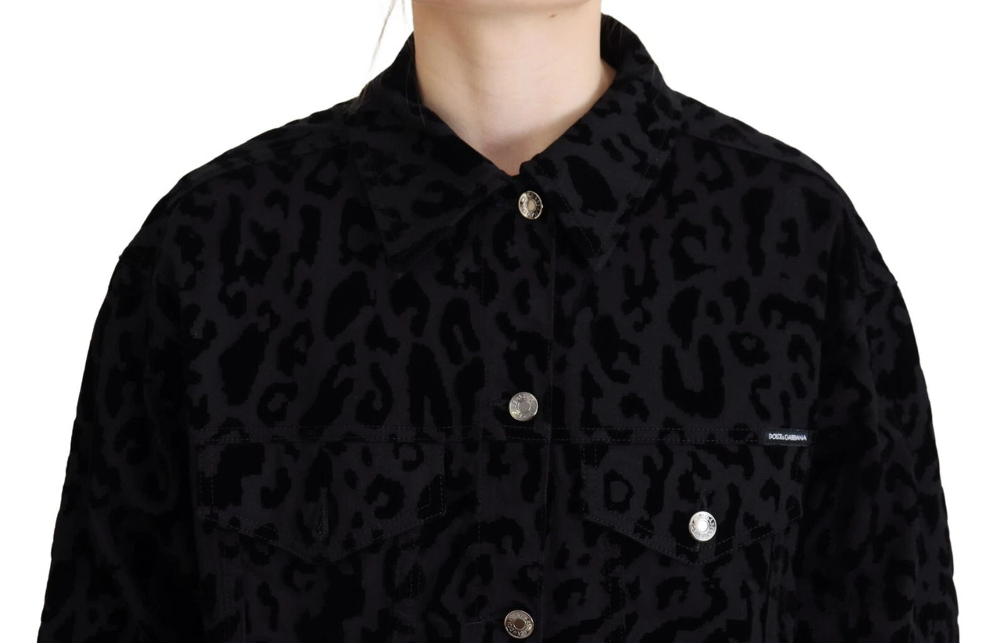 Dolce & Gabbana Cotton Black Leopard Long Sleeve Denim Jacket