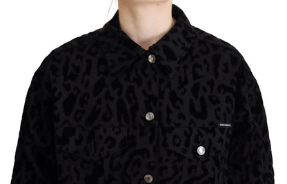 Dolce & Gabbana Cotton Black Leopard Long Sleeve Denim Jacket