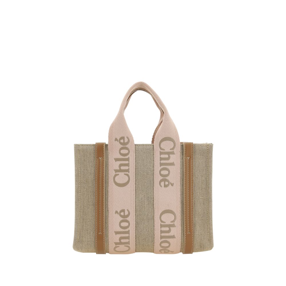 Chloé Beige Linen Woody Handbag