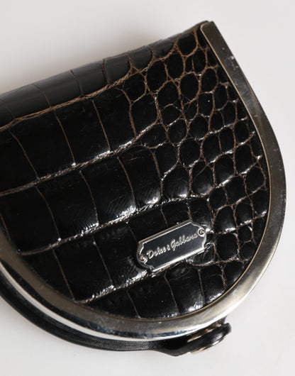 Dolce & Gabbana Black Polished Crocodile Leather Mens Coin Purse Wallet