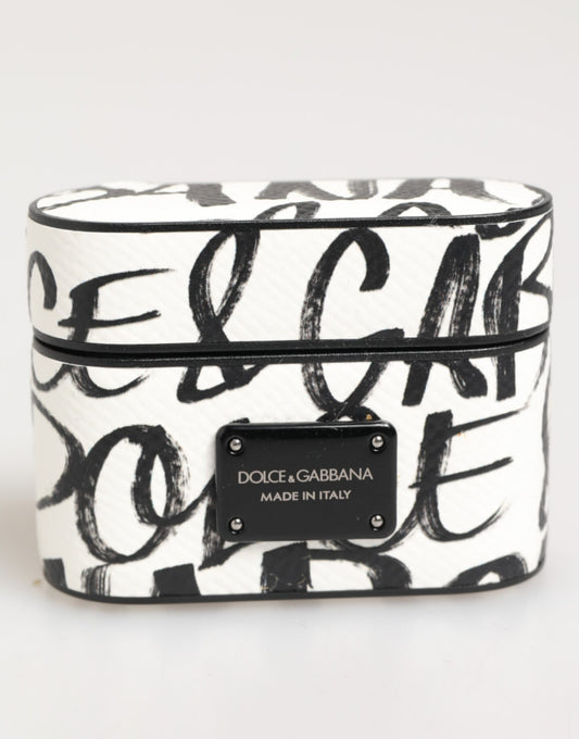 Dolce & Gabbana Leather Earbuds Carrying Case - Black White Monogram Print