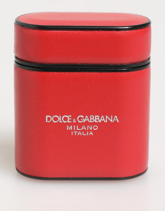 Dolce & Gabbana Calfskin Leather Earbuds Carrying Case - Red White Print