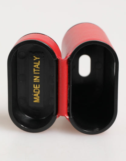 Dolce & Gabbana Red White Calfskin Leather Logo Flip Holder Airpods Case