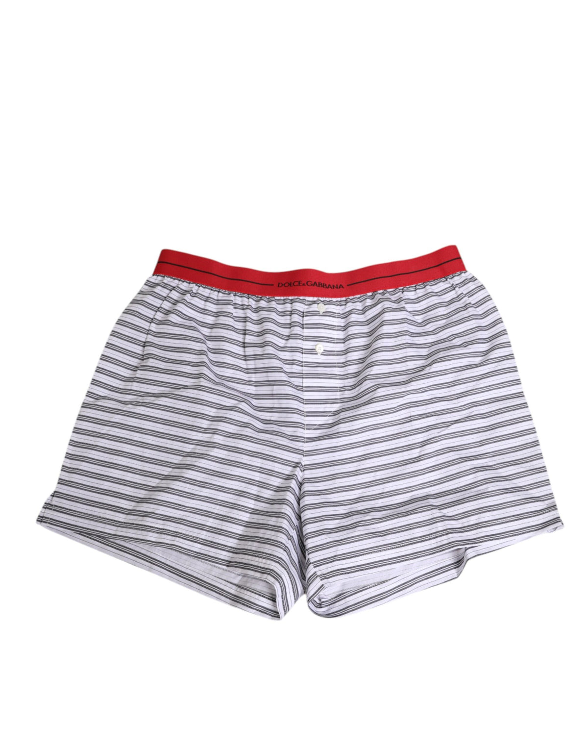Dolce & Gabbana Men's Cotton Swim Shorts - Gray Red White Patterned Striped