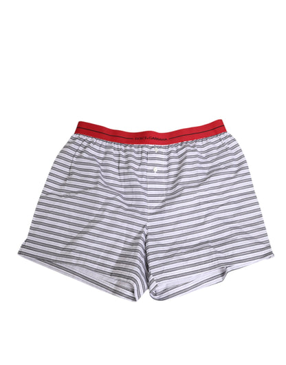 Dolce & Gabbana Men's Cotton Swim Shorts - Gray Red White Patterned Striped