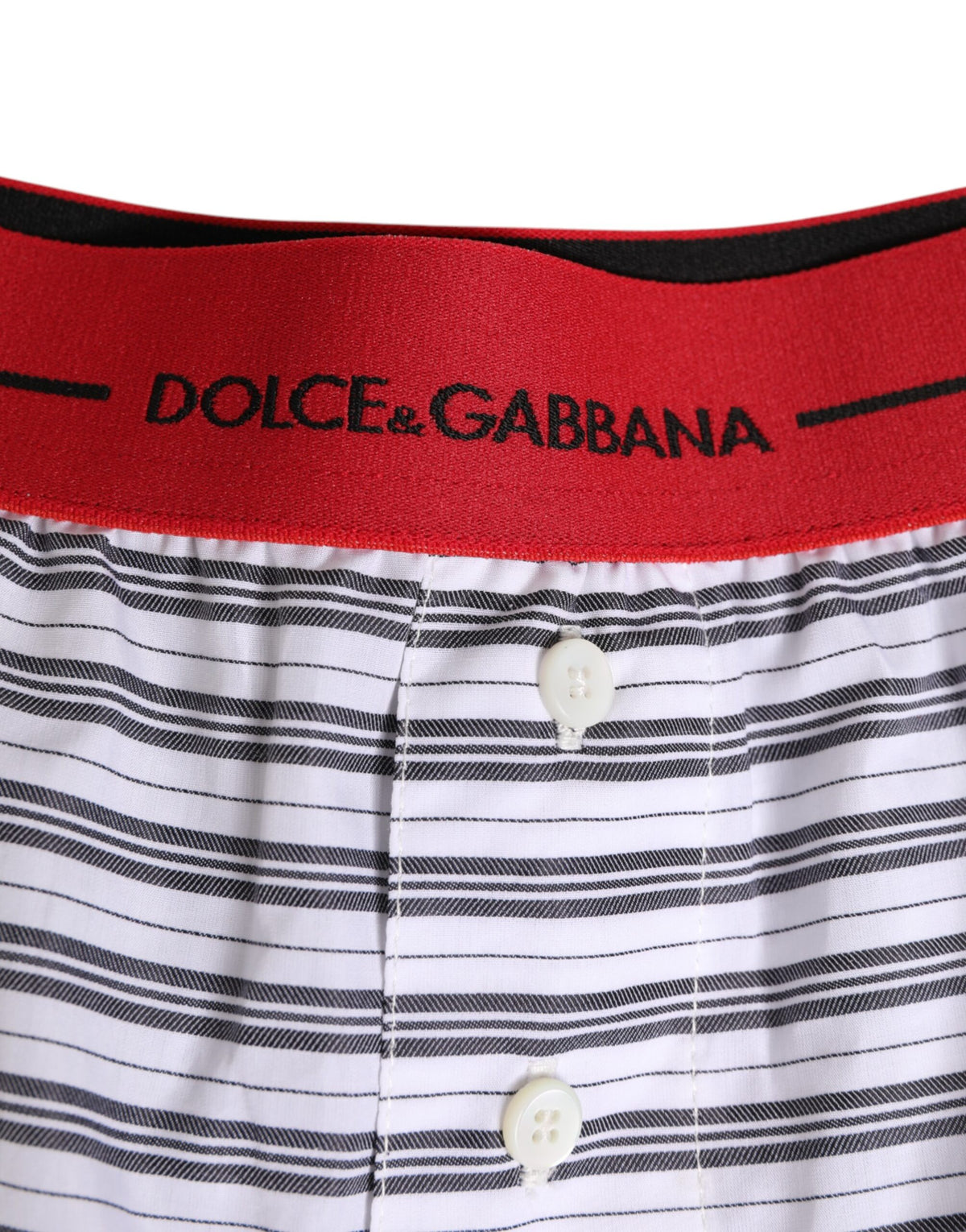 Dolce & Gabbana Men's Cotton Swim Shorts - Gray Red White Patterned Striped