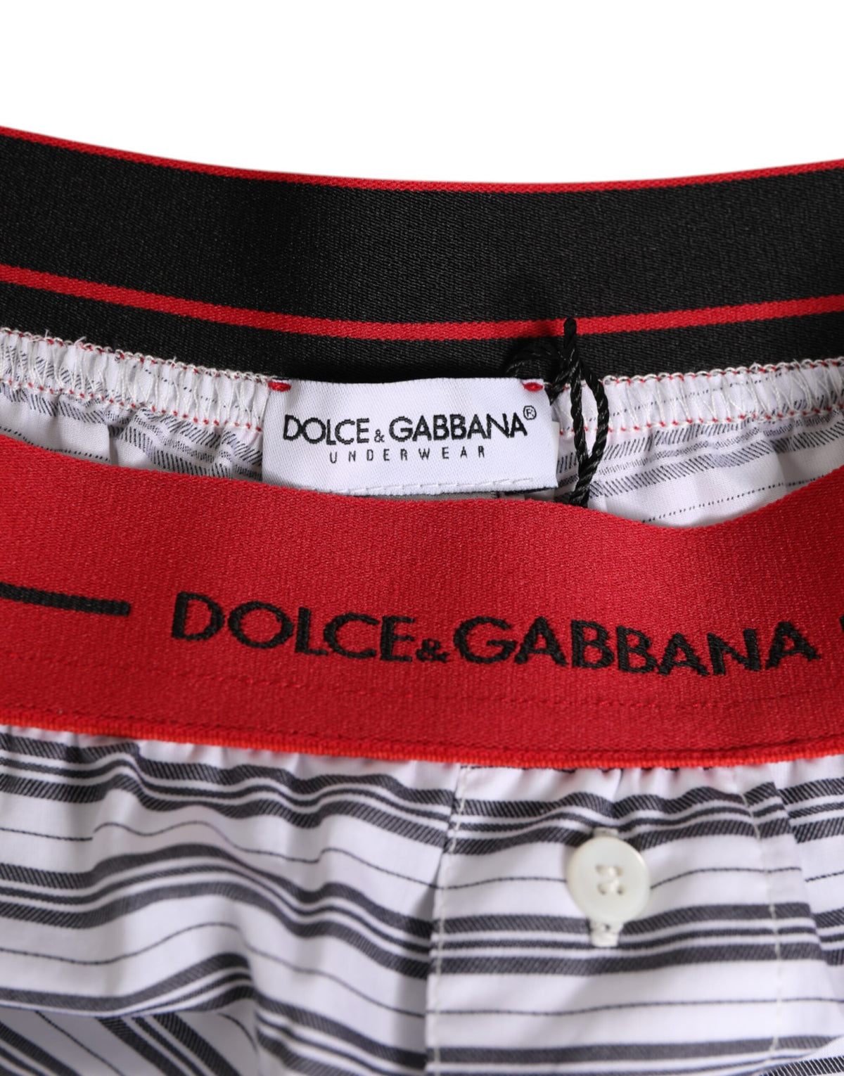 Dolce & Gabbana Men's Cotton Swim Shorts - Gray Red White Patterned Striped