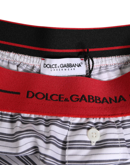 Dolce & Gabbana Men's Cotton Swim Shorts - Gray Red White Patterned Striped