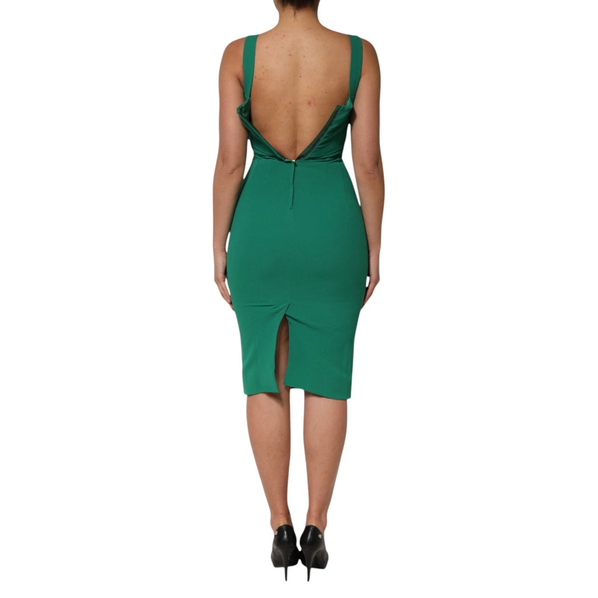 Dolce & Gabbana Women's Bodycon Cocktail Sleeveless Acetate Rayon Silk & Spandex Midi Dress - Dark Green