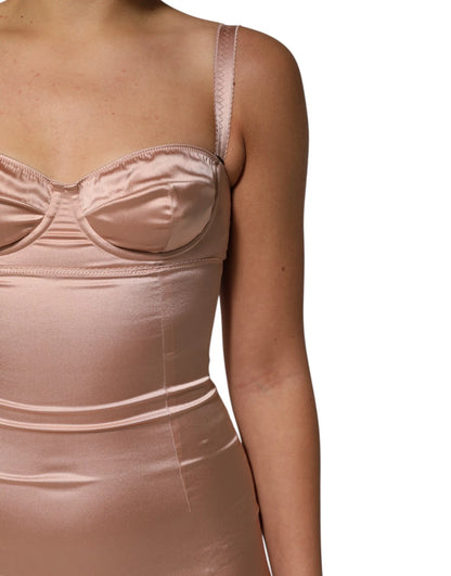 Dolce & Gabbana Women's Bodycon Corset Bustier Cocktail Sleeveless Satin Silk & Tulle Midi Dress - Pink
