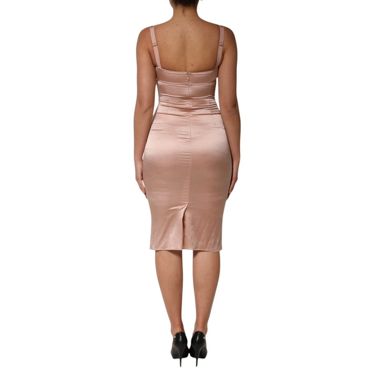 Dolce & Gabbana Women's Bodycon Corset Bustier Cocktail Sleeveless Satin Silk & Tulle Midi Dress - Pink