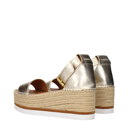 See By Chloé Gold Leather Wedges Sandals