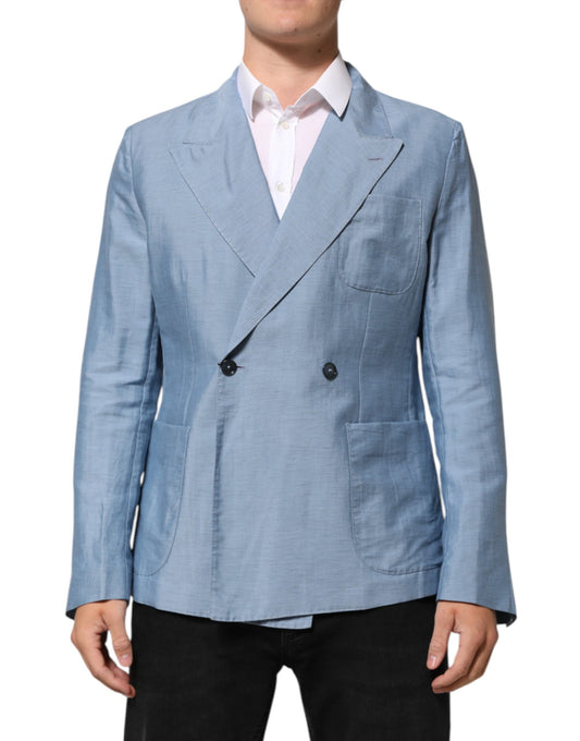 Dolce & Gabbana Men's Double Breasted Cotton Linen & Nylon Blazer - Light Blue