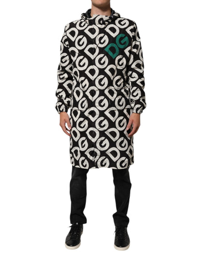 Dolce & Gabbana Men's Polyester Hooded Overcoat - Black Green White Print