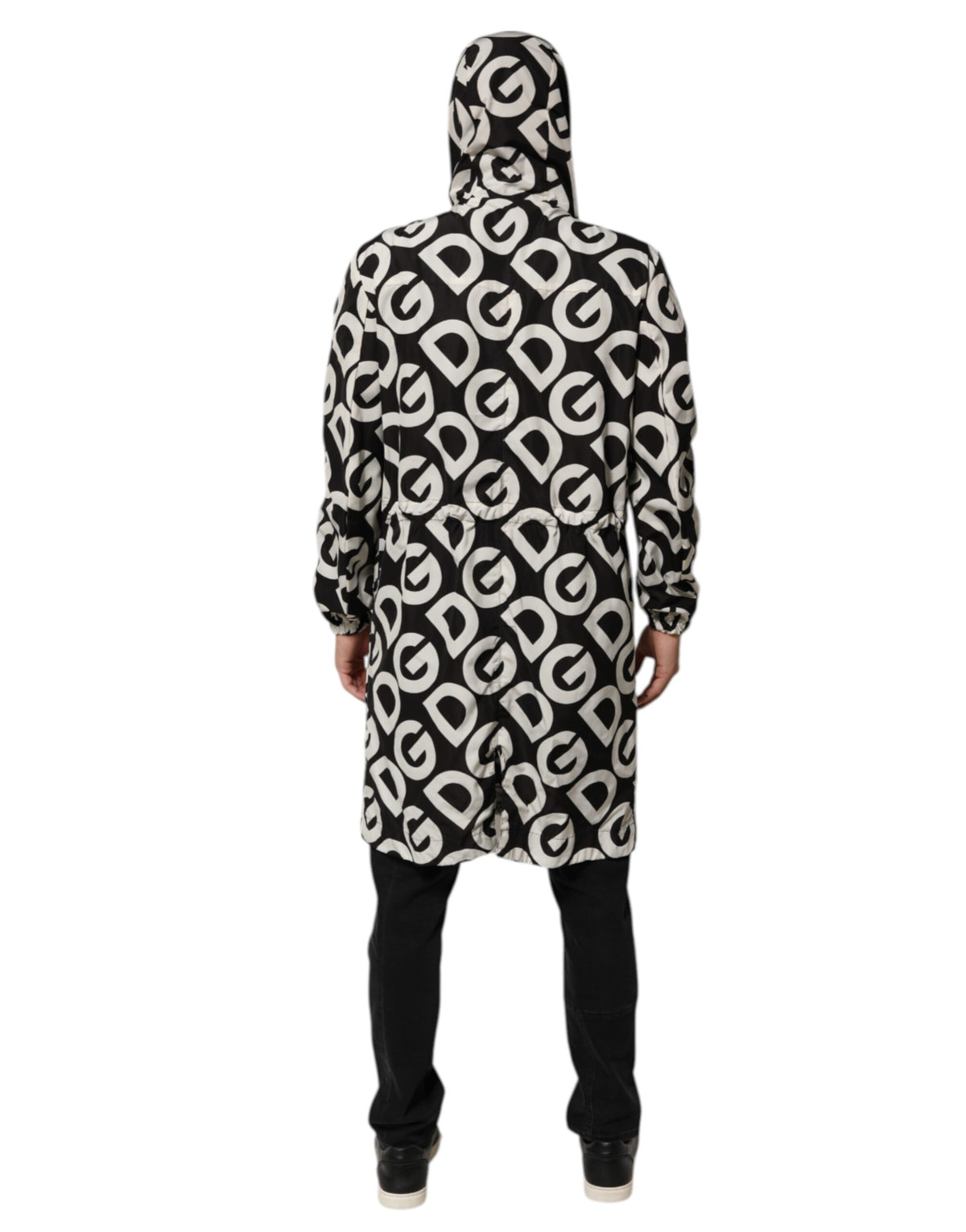 Dolce & Gabbana Men's Polyester Hooded Overcoat - Black Green White Print