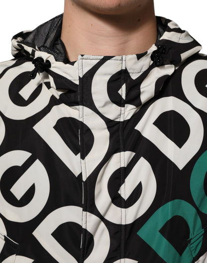 Dolce & Gabbana Men's Polyester Hooded Overcoat - Black Green White Print