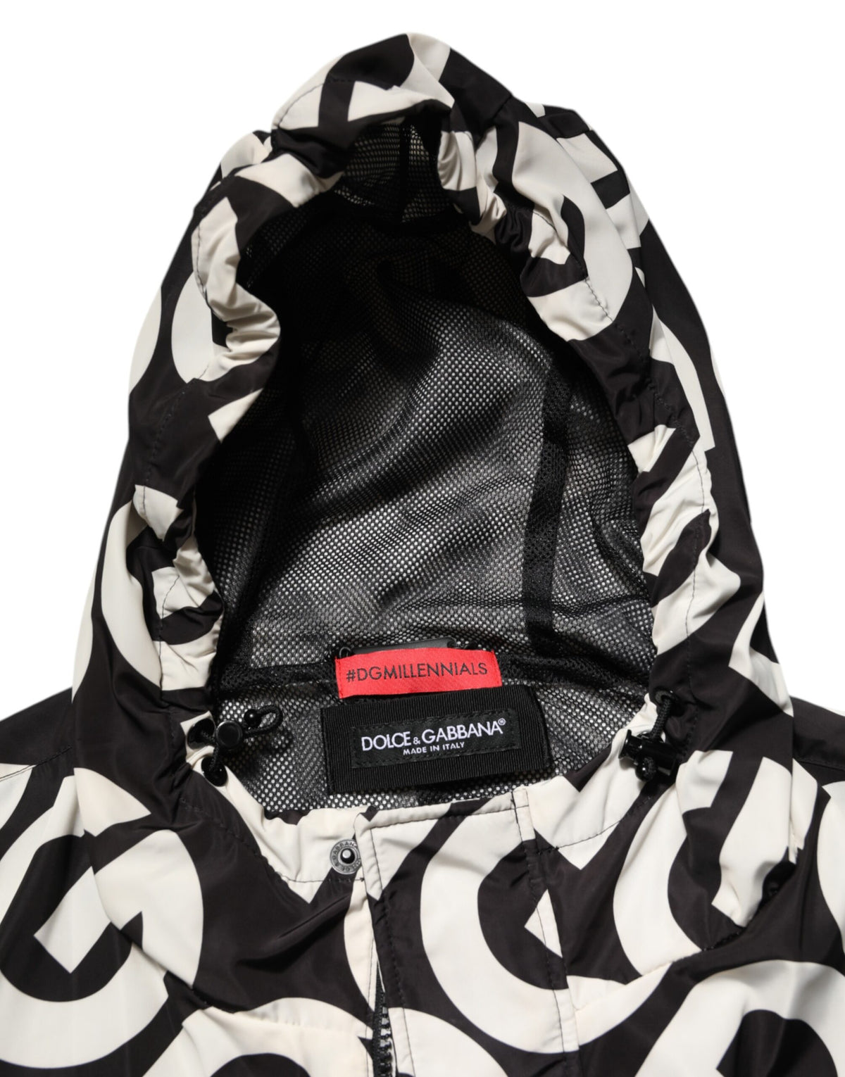 Dolce & Gabbana Men's Polyester Hooded Overcoat - Black Green White Print