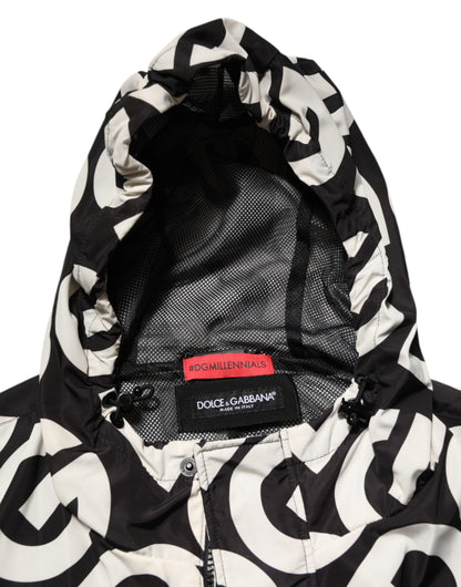 Dolce & Gabbana Men's Polyester Hooded Overcoat - Black Green White Print