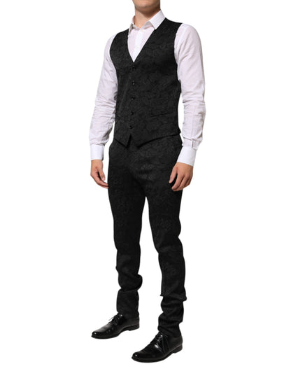 Dolce & Gabbana Black 3 Piece Brocade Jacquard Suit MARTINI
