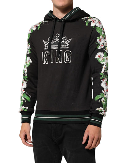 Dolce & Gabbana Men's Cotton Silk & Spandex Sweatshirt Hoodie - Black Green White Patterned Floral Print Striped