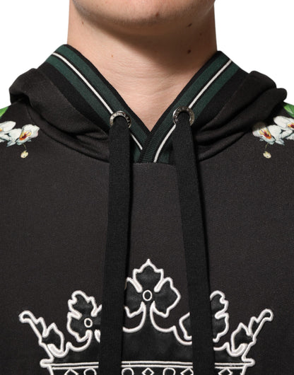 Dolce & Gabbana Men's Cotton Silk & Spandex Sweatshirt Hoodie - Black Green White Patterned Floral Print Striped