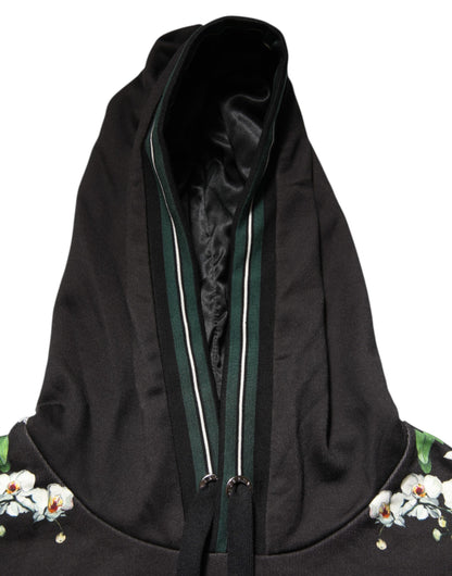 Dolce & Gabbana Men's Cotton Silk & Spandex Sweatshirt Hoodie - Black Green White Patterned Floral Print Striped
