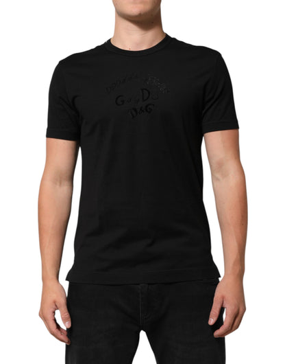 Dolce & Gabbana Men's Regular Fit Short-Sleeve Crew Neck Velvet Cotton T-Shirt - Black Patterned Print
