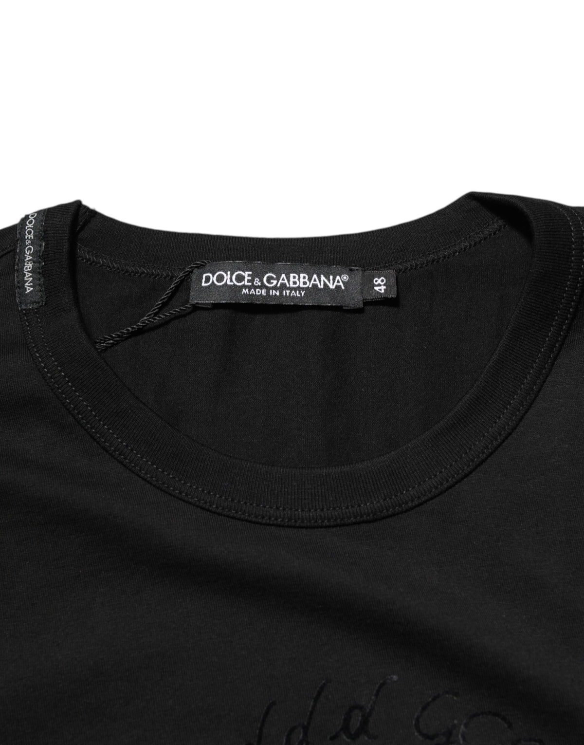 Dolce & Gabbana Men's Regular Fit Short-Sleeve Crew Neck Velvet Cotton T-Shirt - Black Patterned Print