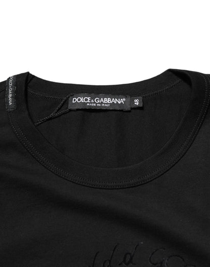 Dolce & Gabbana Men's Regular Fit Short-Sleeve Crew Neck Velvet Cotton T-Shirt - Black Patterned Print