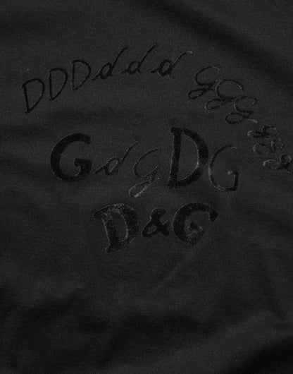Dolce & Gabbana Men's Regular Fit Short-Sleeve Crew Neck Velvet Cotton T-Shirt - Black Patterned Print
