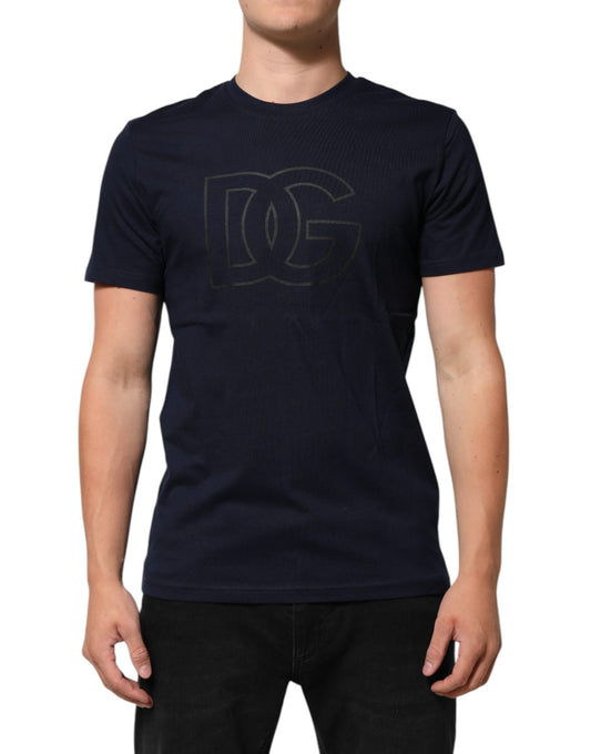 Dolce & Gabbana Men's Regular Fit Short-Sleeve Cotton T-Shirt - Dark Blue Patterned Print