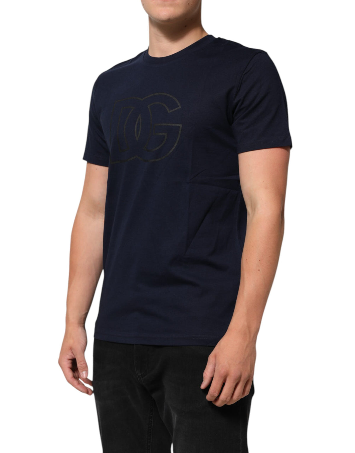 Dolce & Gabbana Men's Regular Fit Short-Sleeve Cotton T-Shirt - Dark Blue Patterned Print