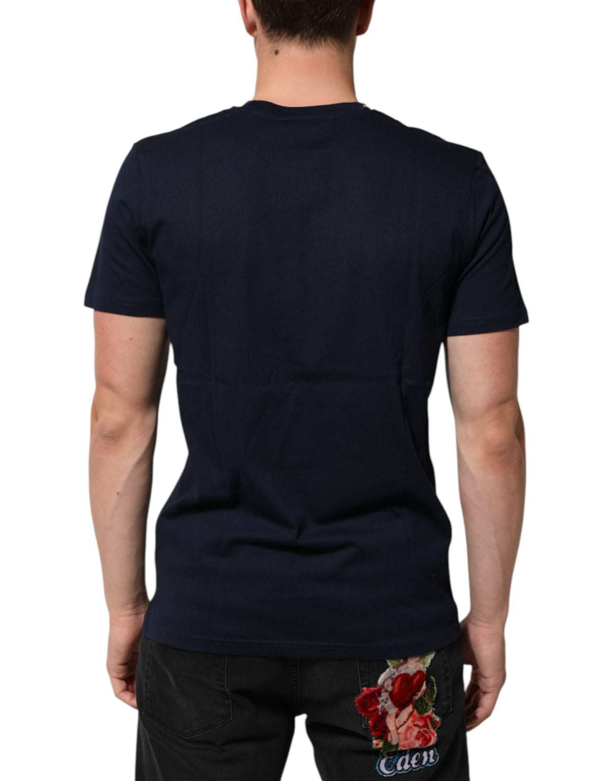 Dolce & Gabbana Men's Regular Fit Short-Sleeve Cotton T-Shirt - Dark Blue Patterned Print