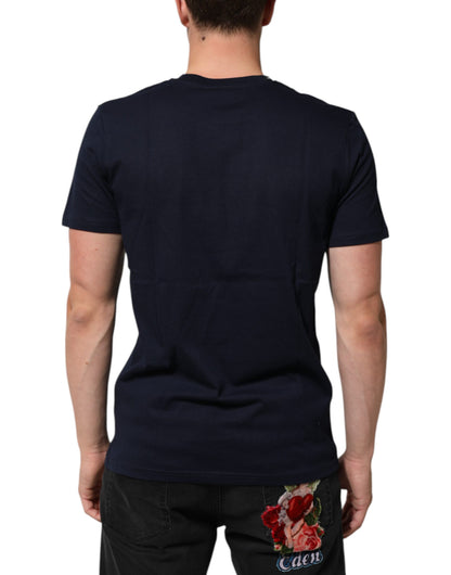 Dolce & Gabbana Men's Regular Fit Short-Sleeve Cotton T-Shirt - Dark Blue Patterned Print