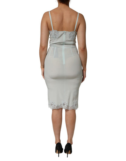 Dolce & Gabbana Women's Slip Bodycon Cocktail Sleeveless Cotton Polyamide Silk & Viscose Midi Dress - Light Blue
