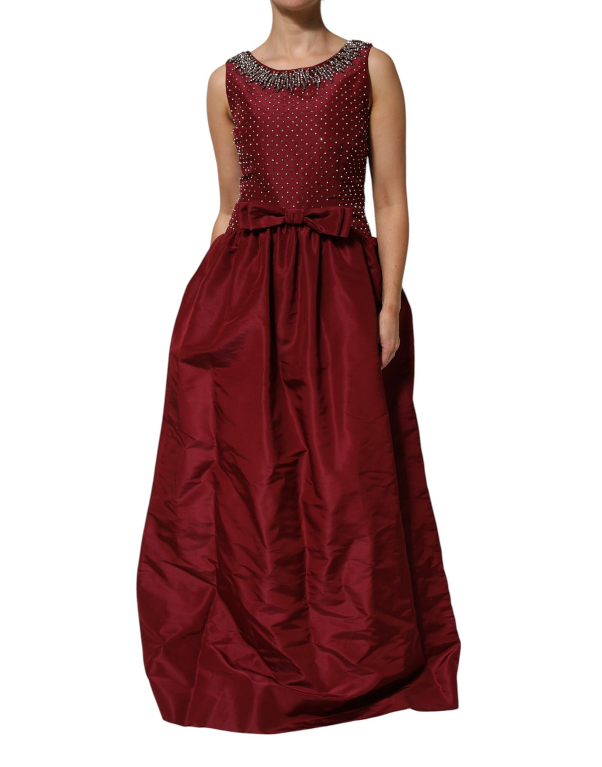 Dolce & Gabbana Women's Gown Cocktail Sleeveless Glass Polyester & Silk Long Dress - Burgundy