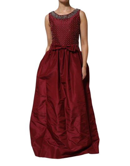 Dolce & Gabbana Women's Gown Cocktail Sleeveless Glass Polyester & Silk Long Dress - Burgundy