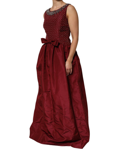 Dolce & Gabbana Women's Gown Cocktail Sleeveless Glass Polyester & Silk Long Dress - Burgundy