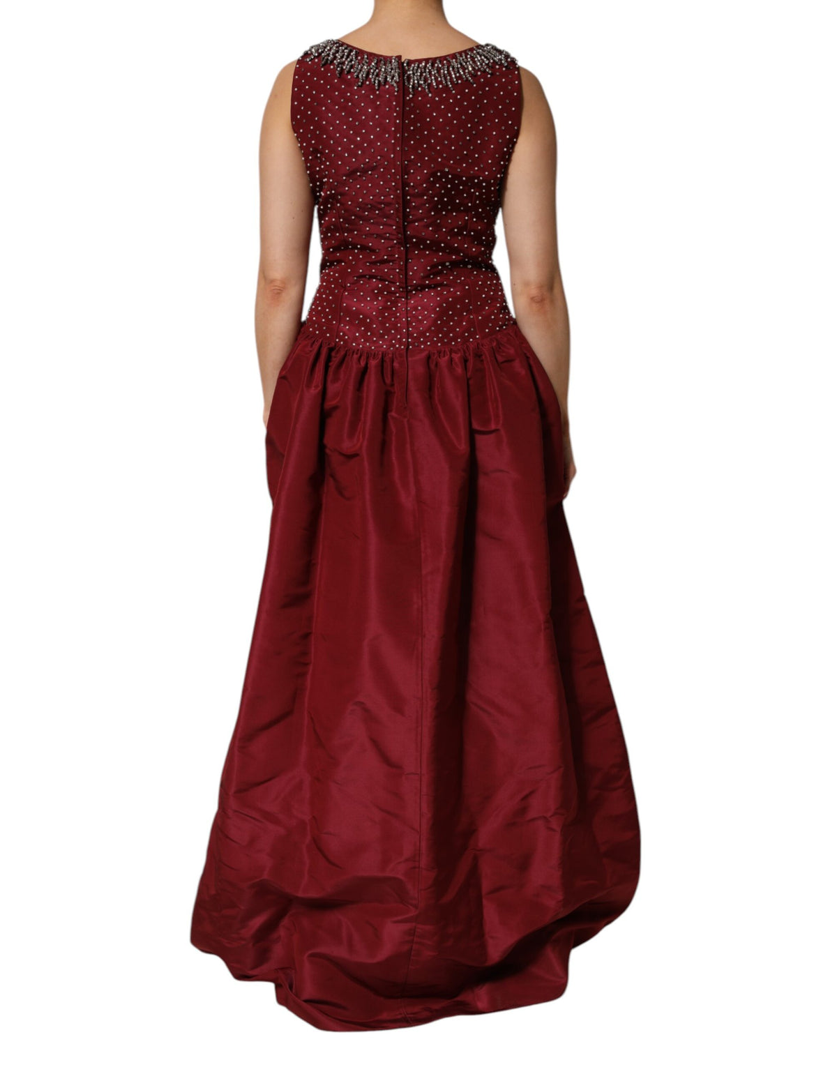 Dolce & Gabbana Women's Gown Cocktail Sleeveless Glass Polyester & Silk Long Dress - Burgundy