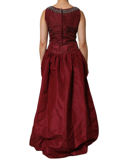 Dolce & Gabbana Women's Gown Cocktail Sleeveless Glass Polyester & Silk Long Dress - Burgundy