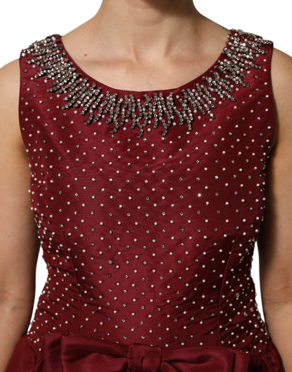 Dolce & Gabbana Women's Gown Cocktail Sleeveless Glass Polyester & Silk Long Dress - Burgundy
