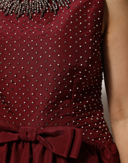 Dolce & Gabbana Women's Gown Cocktail Sleeveless Glass Polyester & Silk Long Dress - Burgundy
