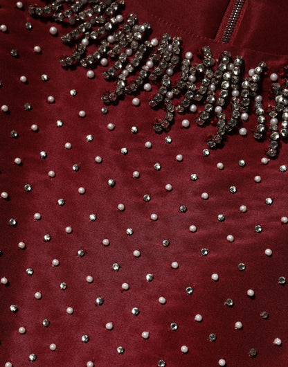 Dolce & Gabbana Women's Gown Cocktail Sleeveless Glass Polyester & Silk Long Dress - Burgundy