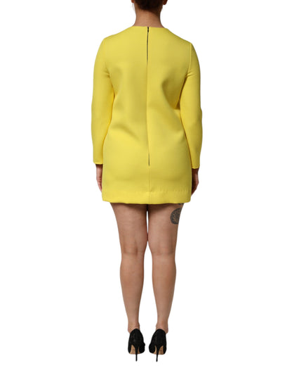 Dolce & Gabbana Women's Long-Sleeve Crew Neck Silk Viscose & Acetate Midi Mini Dress - Yellow