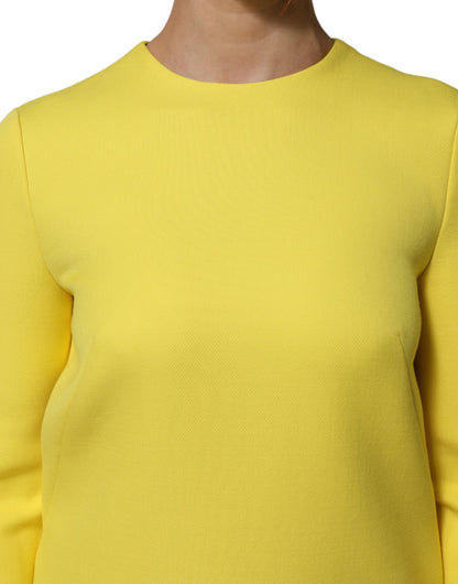Dolce & Gabbana Women's Long-Sleeve Crew Neck Silk Viscose & Acetate Midi Mini Dress - Yellow