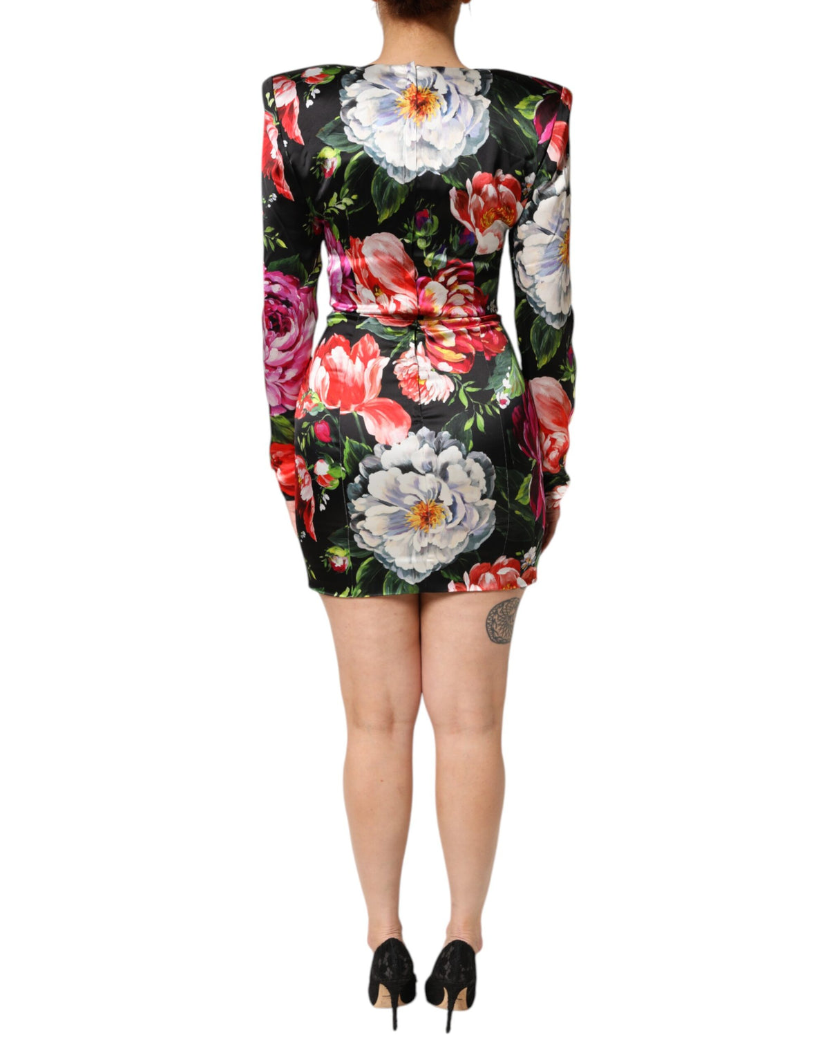 Dolce & Gabbana Women's Bodycon Cocktail Long-Sleeve Viscose Silk Short Mini Dress - Black Multicolor Patterned Floral Print